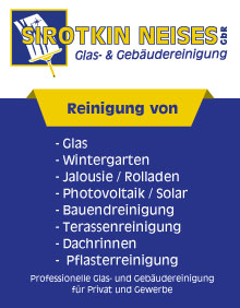 Glas, Wintergarten, Jalousie-Rolladen, Photovoltaik-Solar, Bauendreinigung, Terassenreinigung, Dachrinnen, Pflasterreinigung